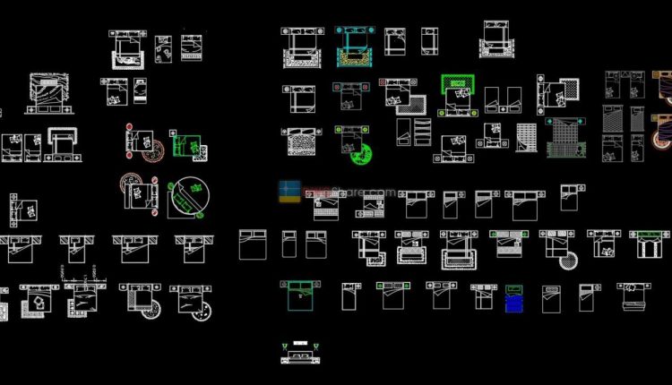 1.Beds in top view AutoCAD blocks free download
