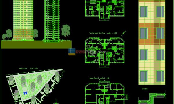 12.The Luxury Apartment Building Project AutoCAD free download