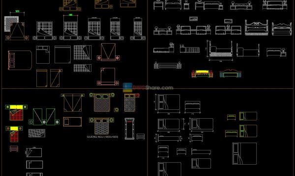 2.Beds top view and front view AutoCAD blocks free download