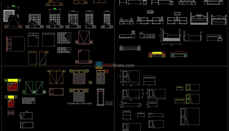 2.Beds top view and front view AutoCAD blocks free download