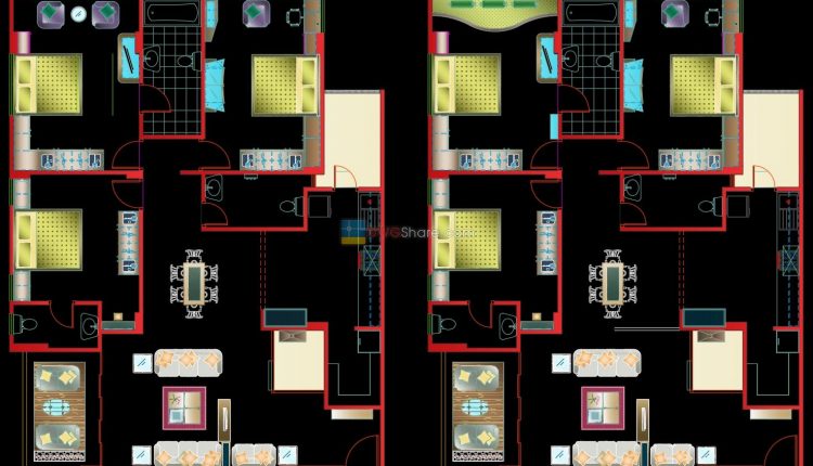 3 .Bedroom top view AutoCAD blocks free download