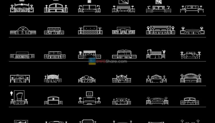 4.Beds front view AutoCAD blocks free download