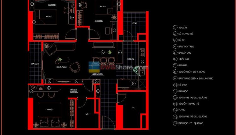 16.Apartment Plan Design AutoCAD File Free download