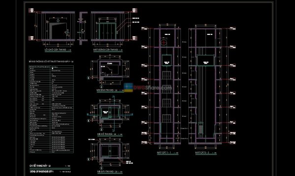 Elevator blocks detail 2d view elevation 3