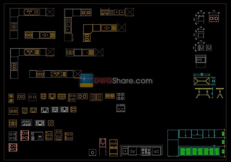 Kitchen furniture 2 AutoCAD blocks free download