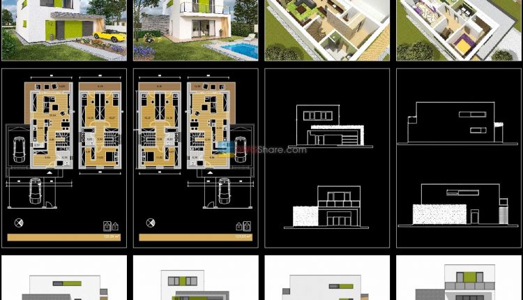 Modern Family house 120 mq AutoCAD file, JPG file free download
