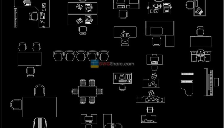 3.Office furniture front view AutoCAD blocks free download
