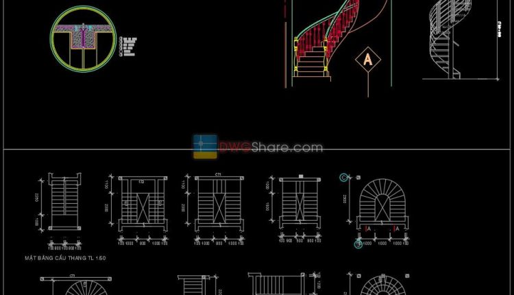 9.Free DWG models of Stairs in plan and elevation view