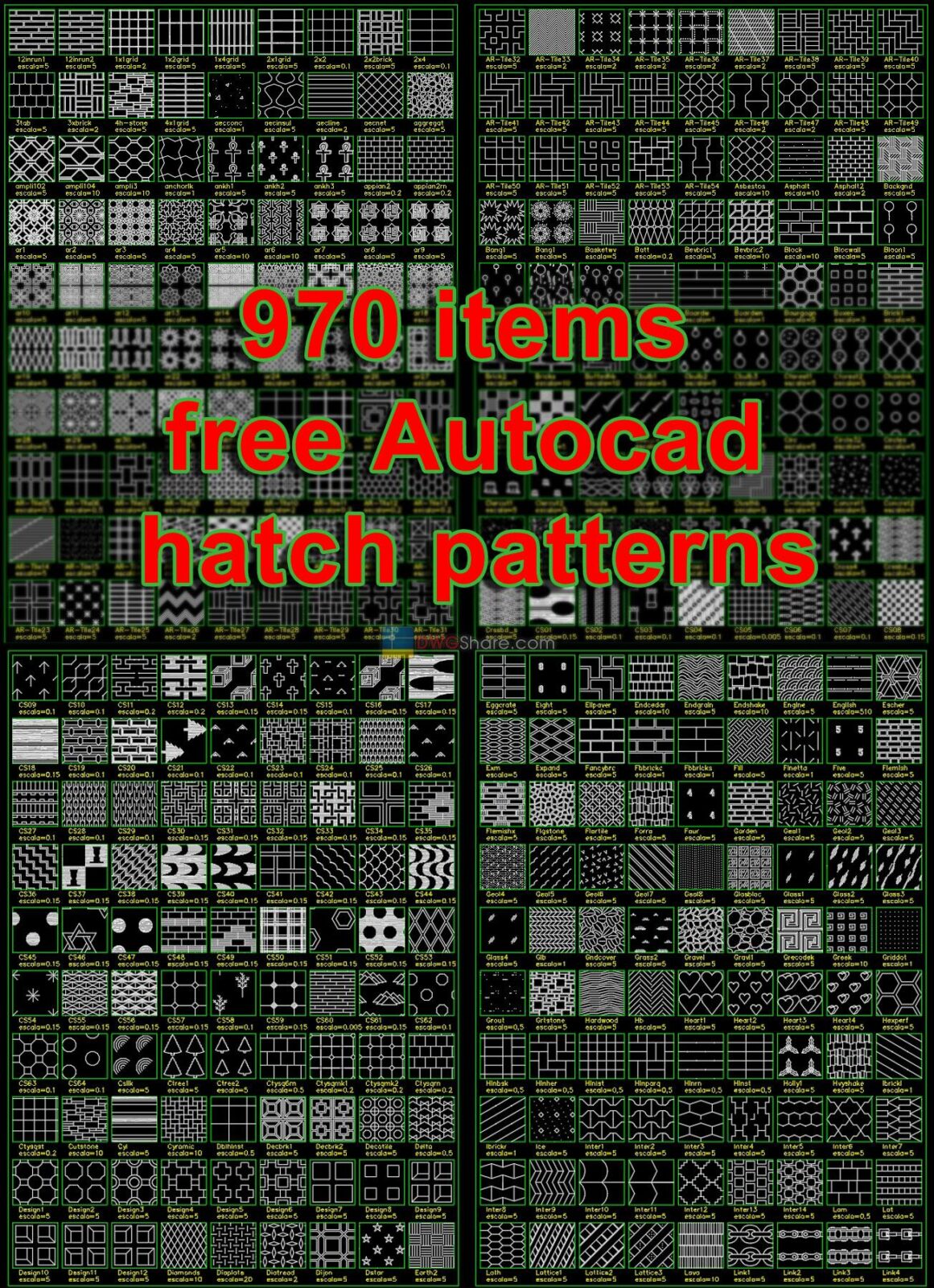 970 items free Autocad hatch patterns
