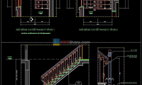 13.Modern Stair, Railing AutoCAD Blocks free download