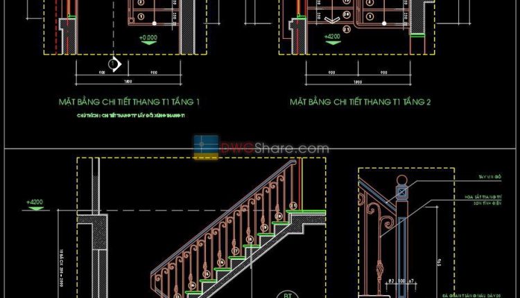 13.Modern Stair, Railing AutoCAD Blocks free download