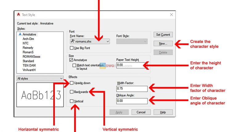 TextStyle command in CAD