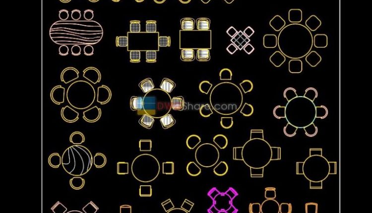 16.Dining table and chairs Cad Blocks free download