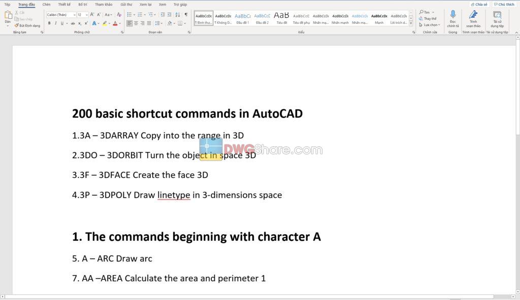 200 basic shortcut commands in AutoCAD