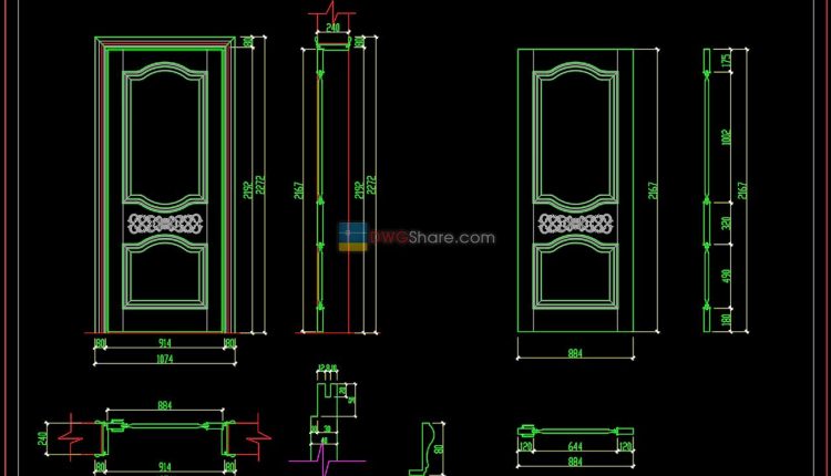 62.Autocad Wooden Door free download