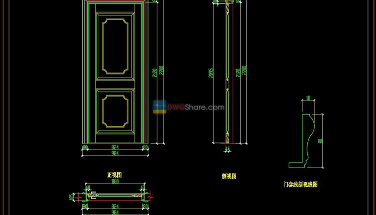 66.Autocad Wooden Door free download