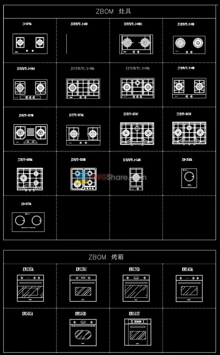 10.Gas cooker, Induction cooker, Kitchen hood AutoCAD blocks free download