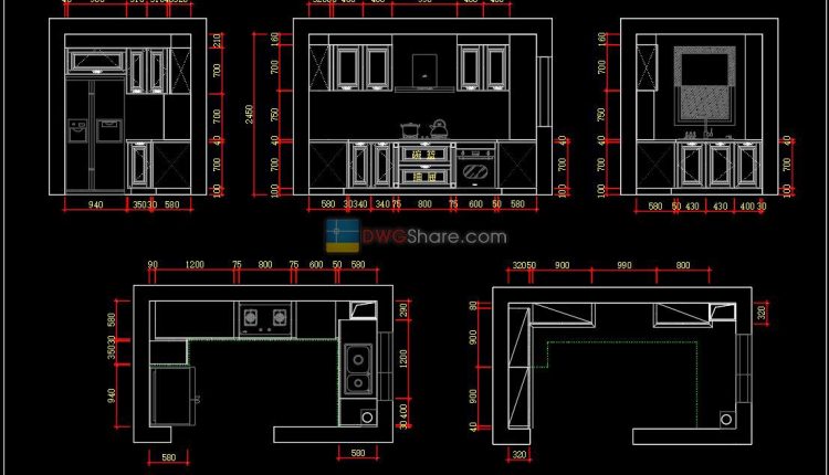 14.Technical drawings of the Kitchen AutoCAD blocks free download