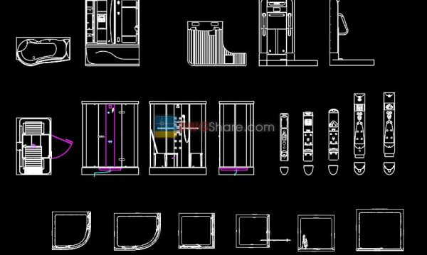 16.Shower cabins free AutoCAD drawing download