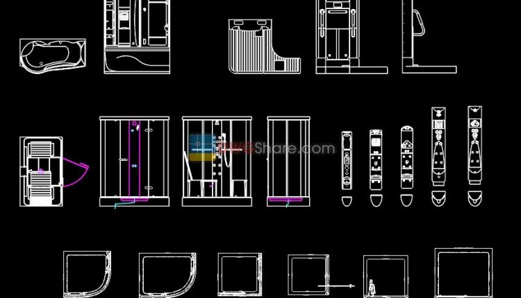 16.Shower cabins free AutoCAD drawing download