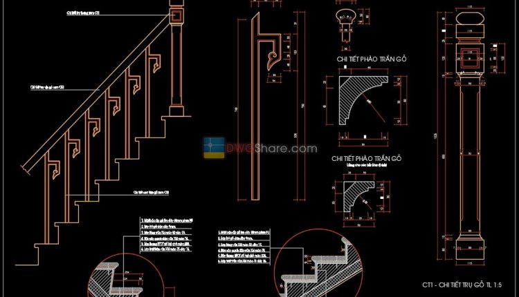17.Details handrail stairs, handrails autocad free download