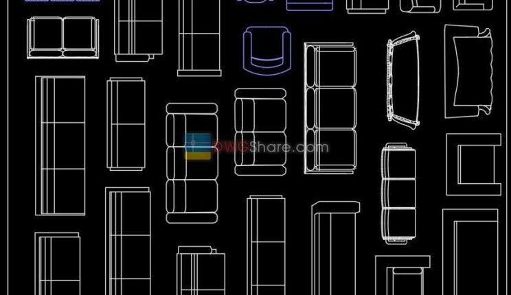 35.Sofa in Plan Cad Blocks free download