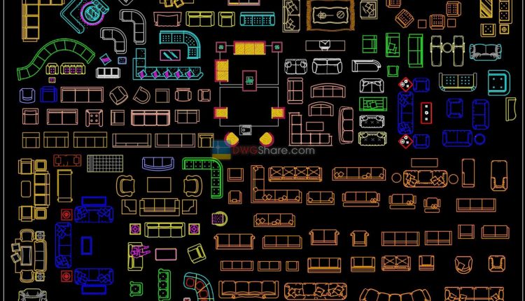 36.Sofa in Plan Cad Blocks free download