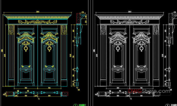 90.Autocad Wooden Door free download