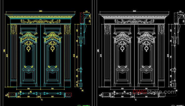 90.Autocad Wooden Door free download
