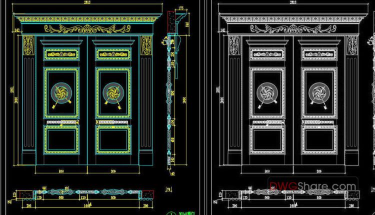 91.Autocad Wooden Door free download