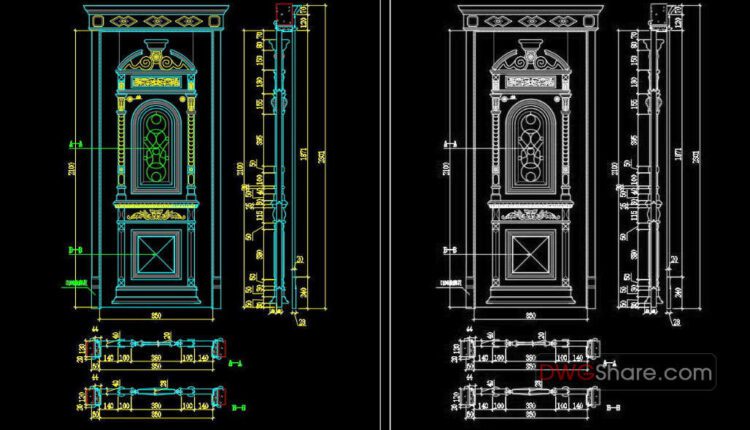 92.Autocad Wooden Door free download