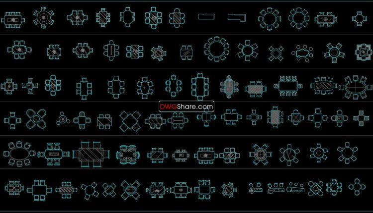 60.Dining Tables And Chairs in Plan Cad Blocks free download