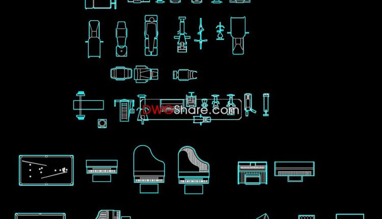 64.Gym equipment, Medical equipment, Piano Cad Blocks free download