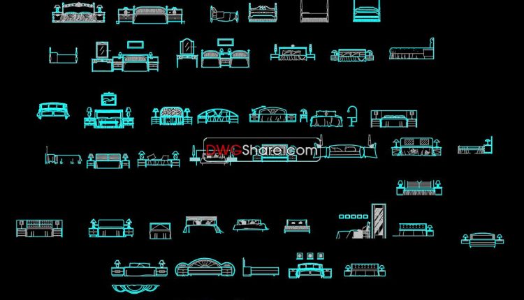 65.Beds front view AutoCAD blocks free download