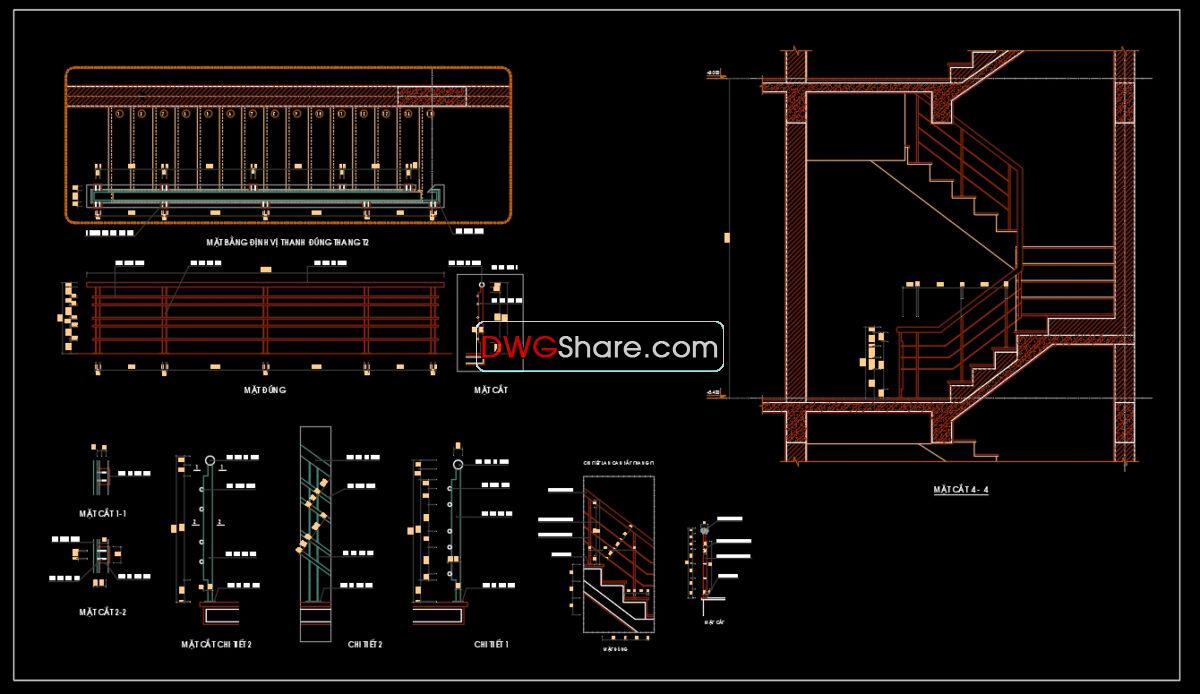 20.Details handrail stairs, handrails autocad free download