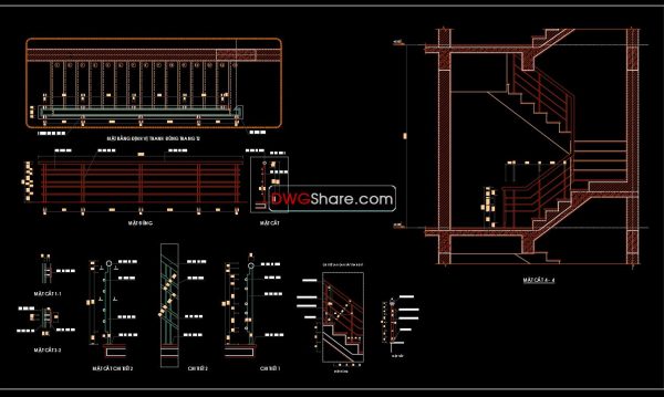 20.Details handrail stairs, handrails autocad free download