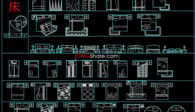 71.Beds in Plan Cad Blocks free download