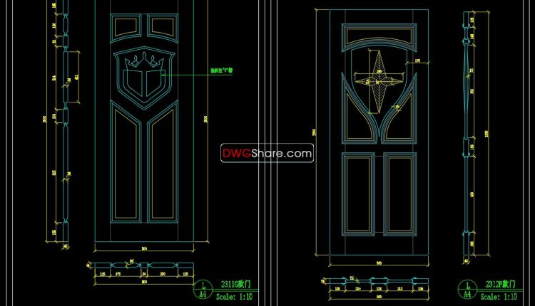 164. Autocad Wooden Door free download