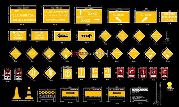 12.Signs signaling vehicular diversion for interference from road works DWG Drawing