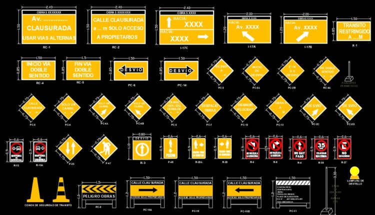 12.Signs signaling vehicular diversion for interference from road works DWG Drawing