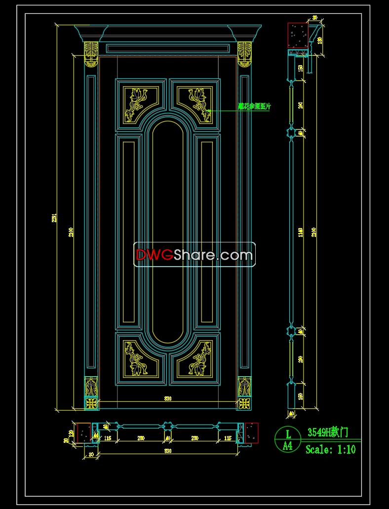 200. Autocad Wooden Door free download