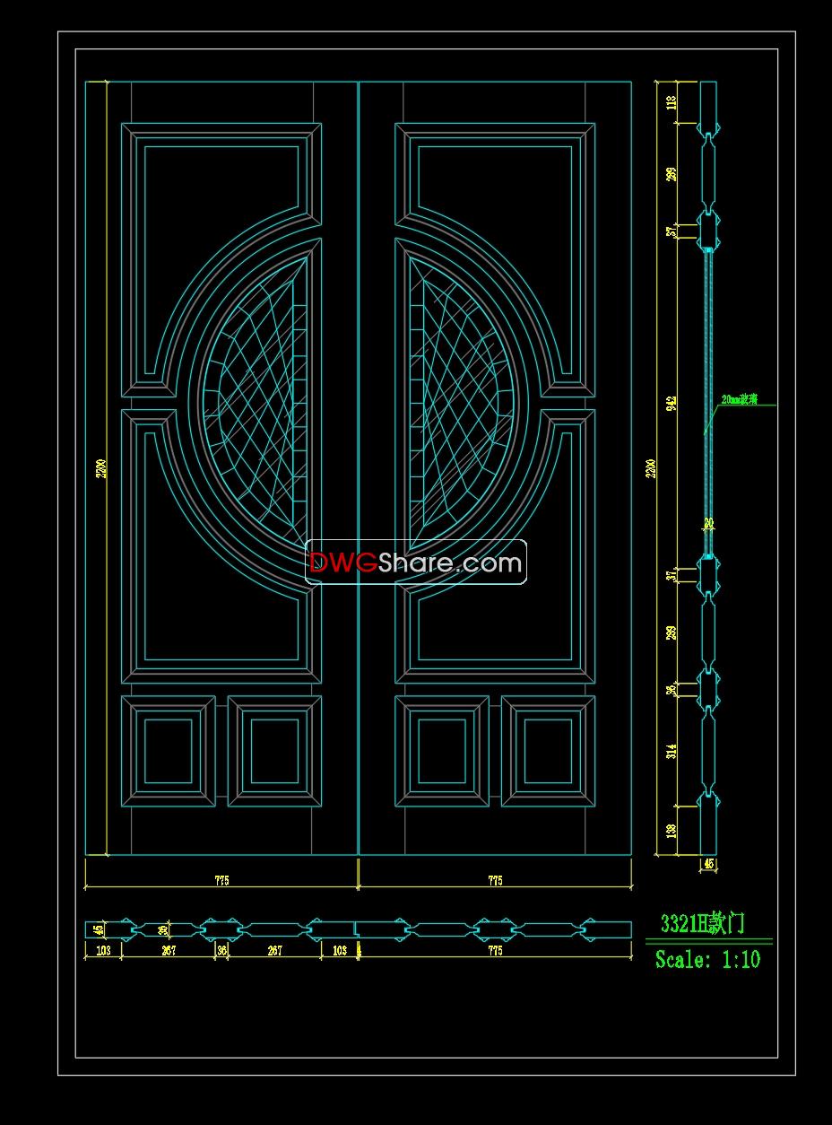 207. Autocad Wooden Door free download