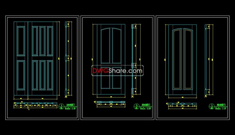 213. Autocad Wooden Door free download