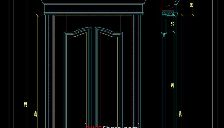 216. Autocad Wooden Door free download