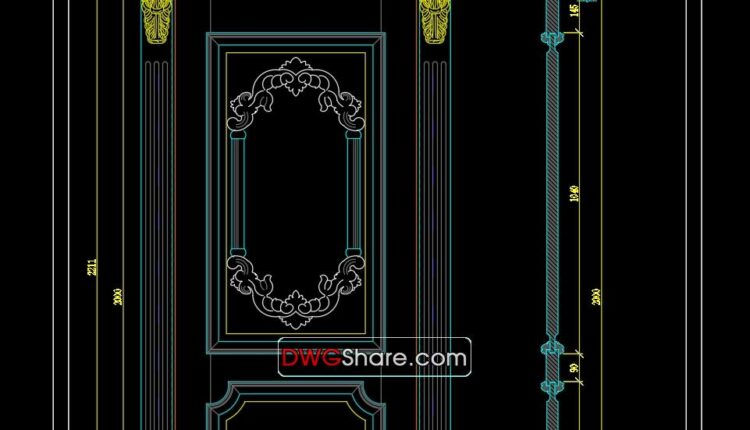 224. Autocad Wooden Door free download