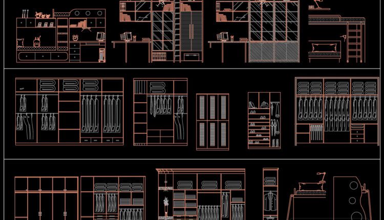 85.Wardrobe Front View AutoCAD Blocks Free Download