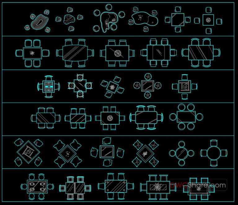 86.Dining tables and chairs Plan AutoCAD File Free Download
