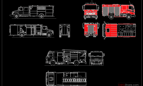 15.Fire trucks AutoCAD blocks free download