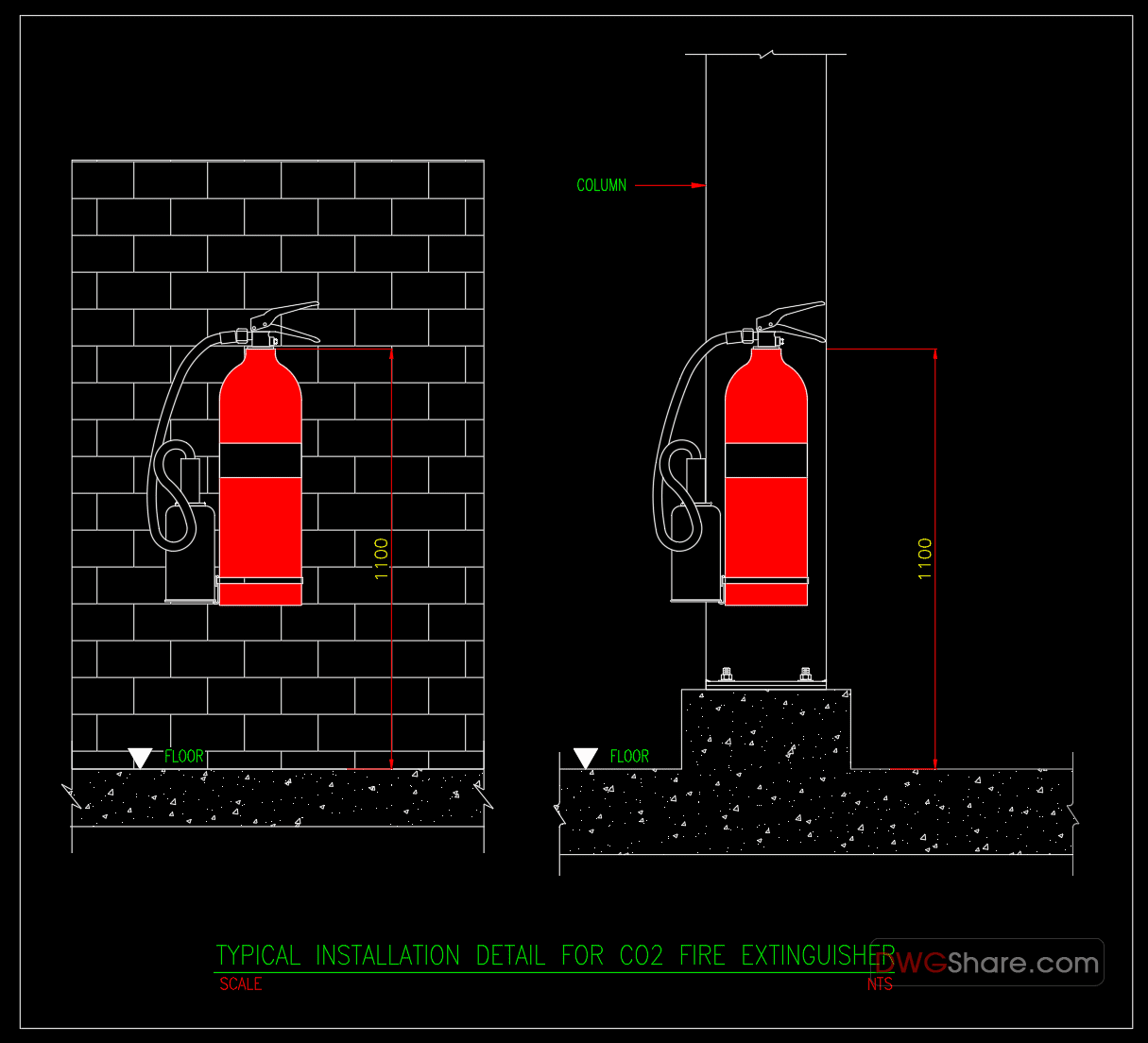 18 CO2 Fire Extinguisher Typical Installation Cad Blocks
