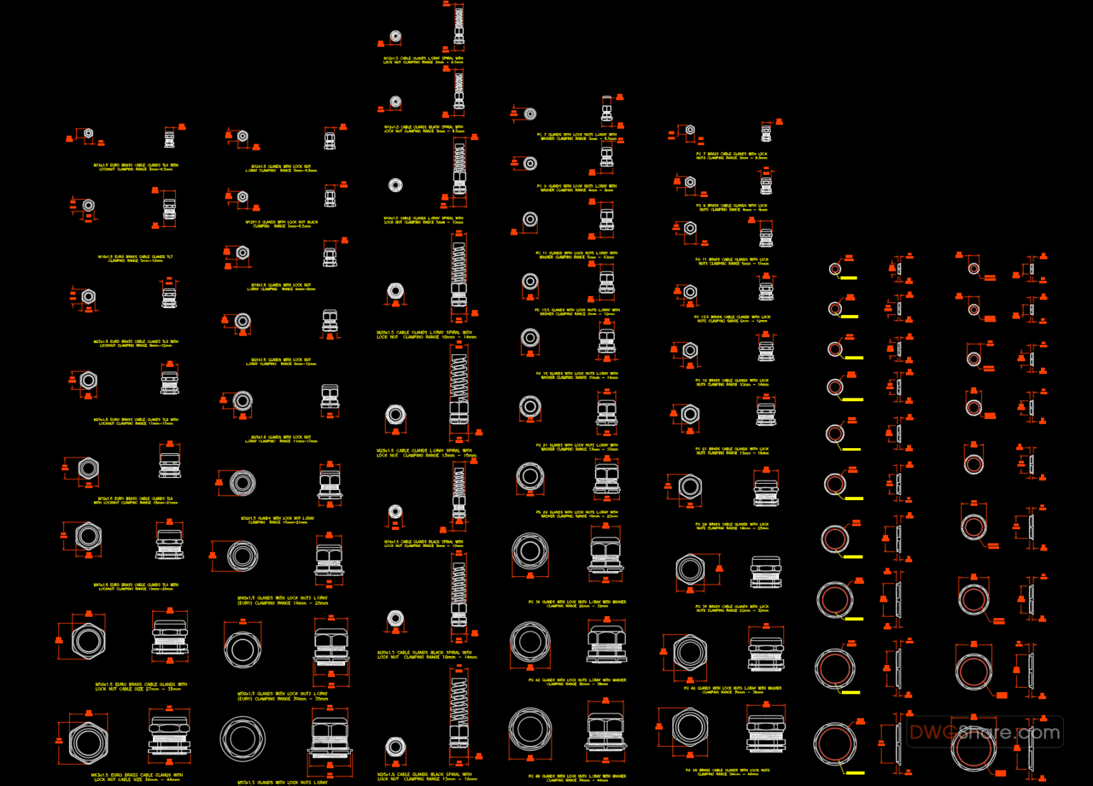 25.Cable Glands With Lock Nut AutoCAD Blocks